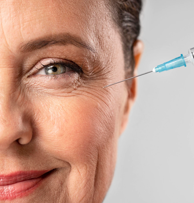 Neurotoxin injection to smiling woman