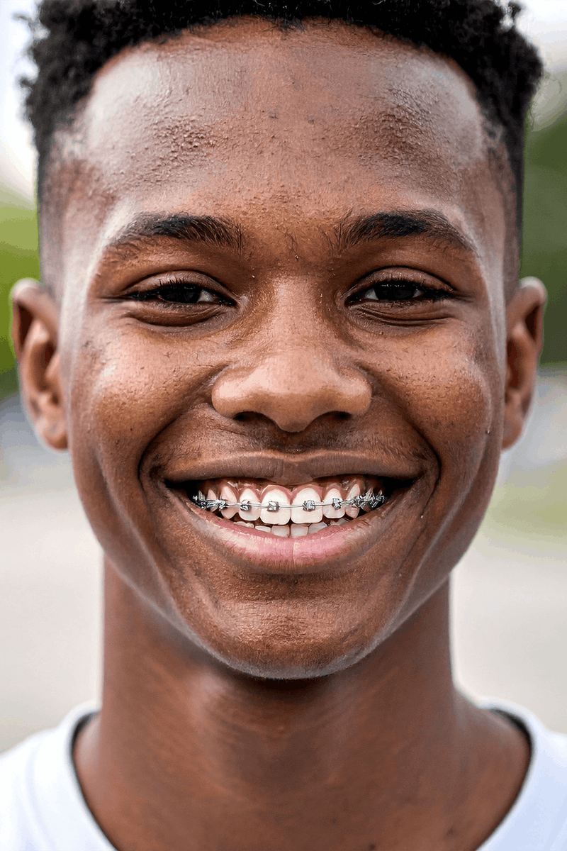 A smiling young man with braces.